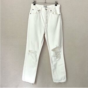 AGOLDE High Rise Straight Crop Distressed Riley Jeans White Size 27